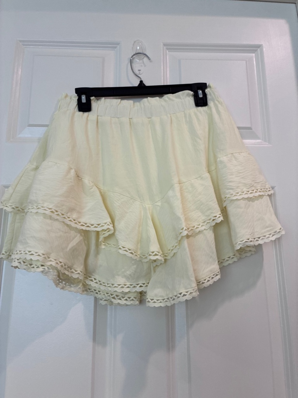 Source Unknown Yellow Tiered‎ Lace-Trim A-Line Skirt